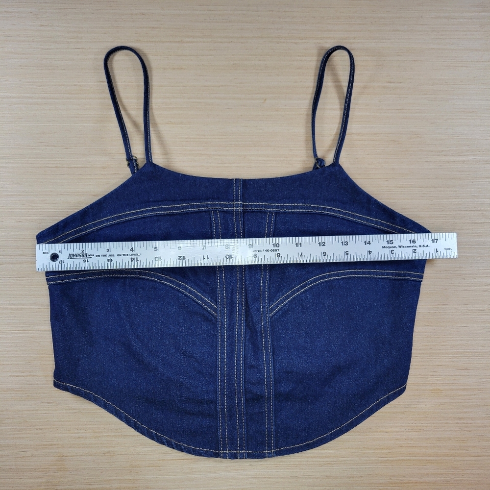 ​Sincerely Jules Denim Corset Crop Top L Dark Wash Adjustable Straps Festival - Picture 7 of 12